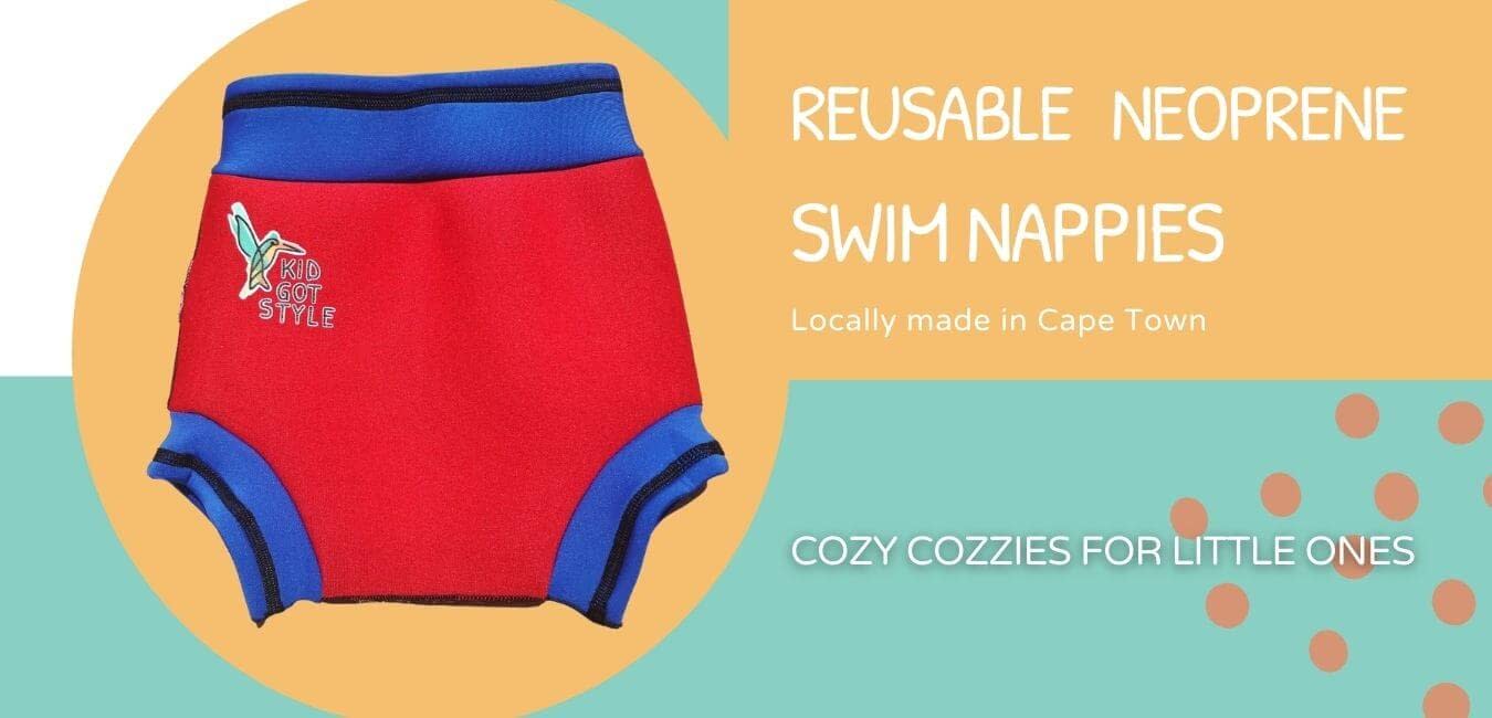 Reusable red and blue neoprene swim nappy